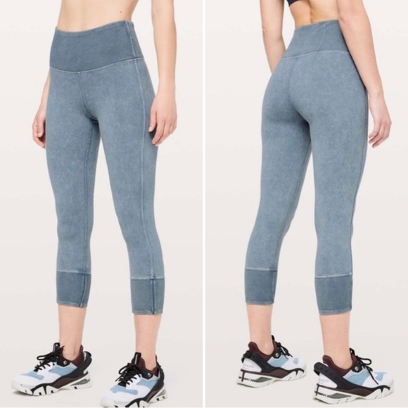 Lululemon Wunder‎ Under Crop Ribbed Washed Moon Blue Sz 12 Style W6ASXS - Picture 1 of 5